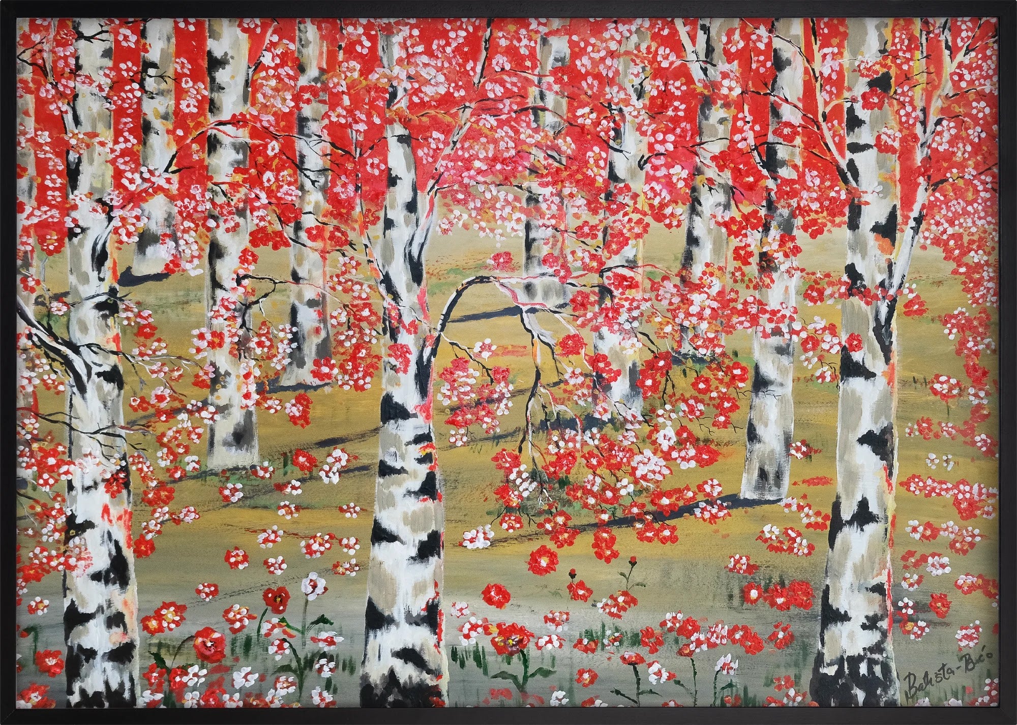 Crimson Birches by Dragica Buco — black wood framed art print