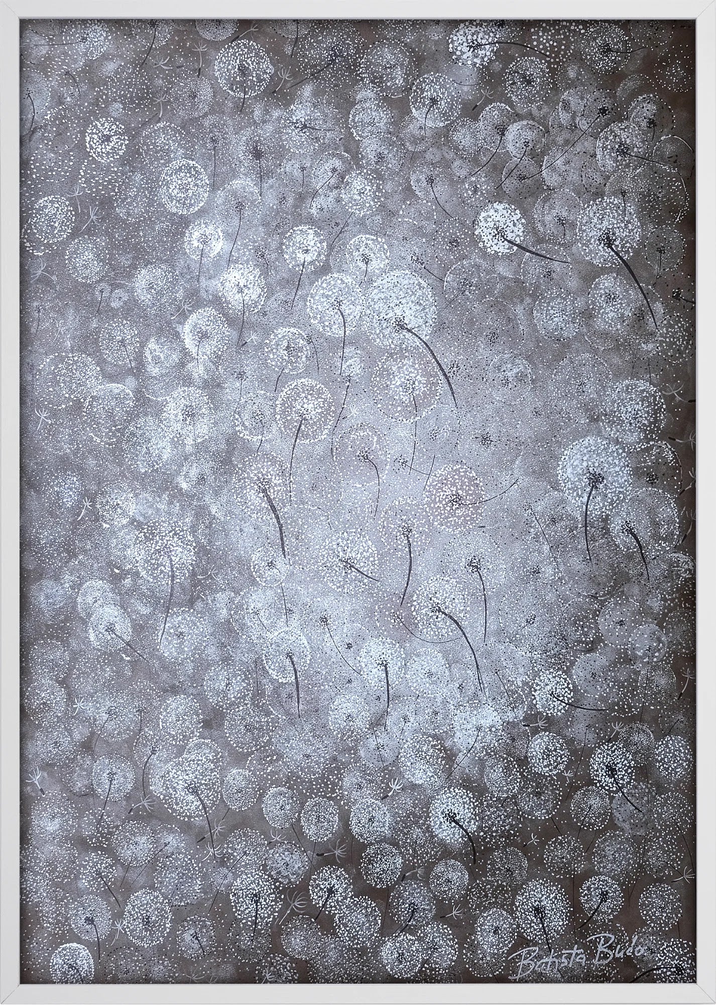 Silver Dandelions by Dragica Buco — white framed art print