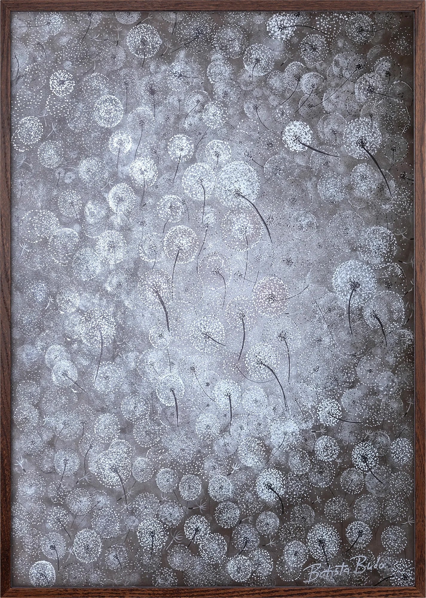 Silver Dandelions by Dragica Buco — dark wood framed art print