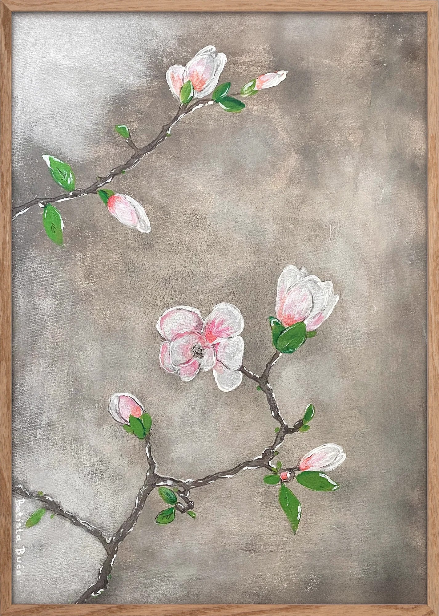Magnolia Branch by Dragica Buco — oak framed art print