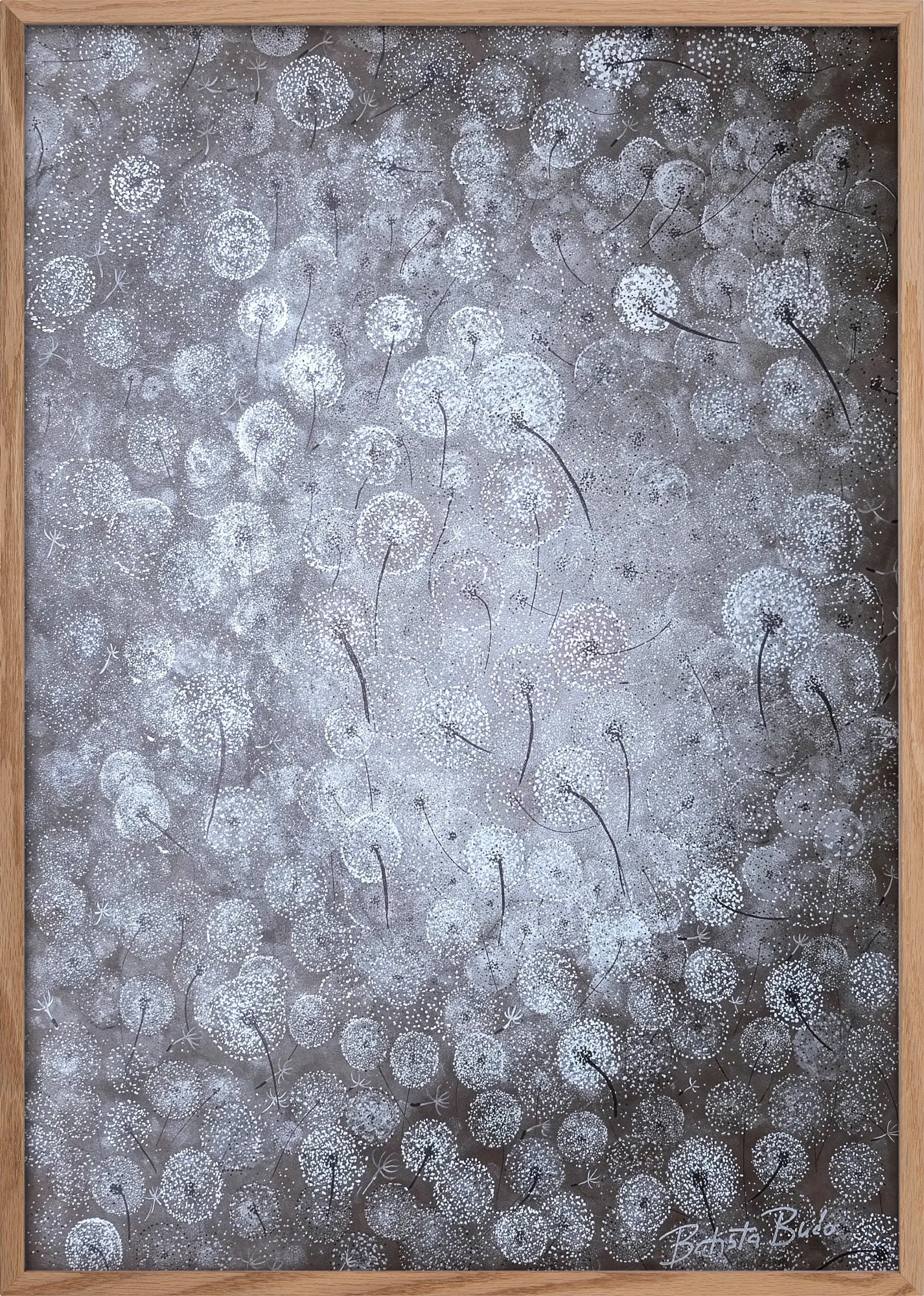 Silver Dandelions by Dragica Buco — natural oak framed art print