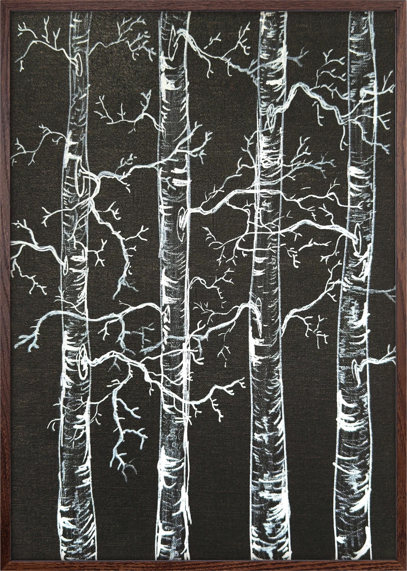 Birches at Midnight by Dragica Buco — dark wood framed art print