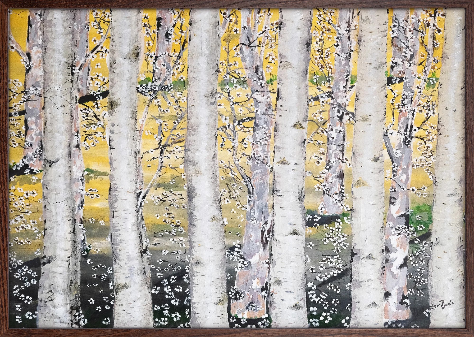 Golden Birch Grove by Dragica Buco — dark wood framed art print