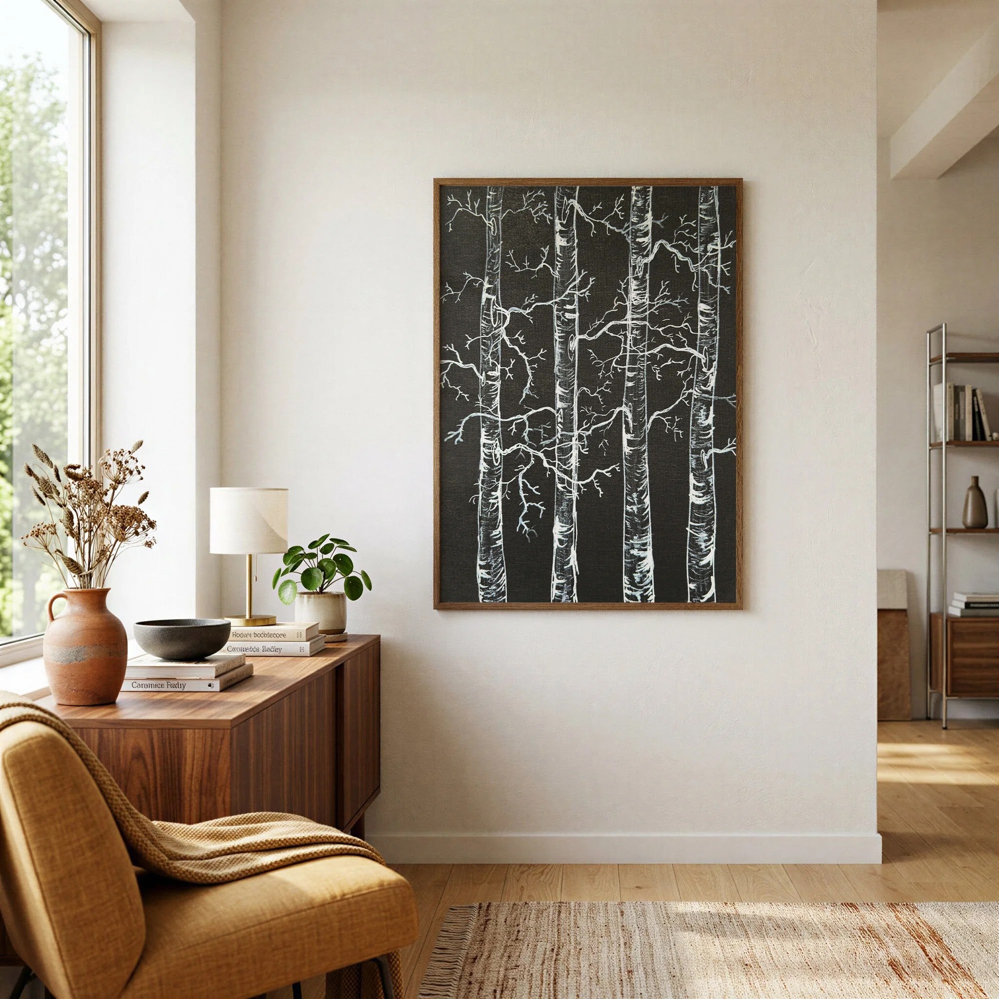 Birches at Midnight by Dragica Buco — lifestyle mockup art print