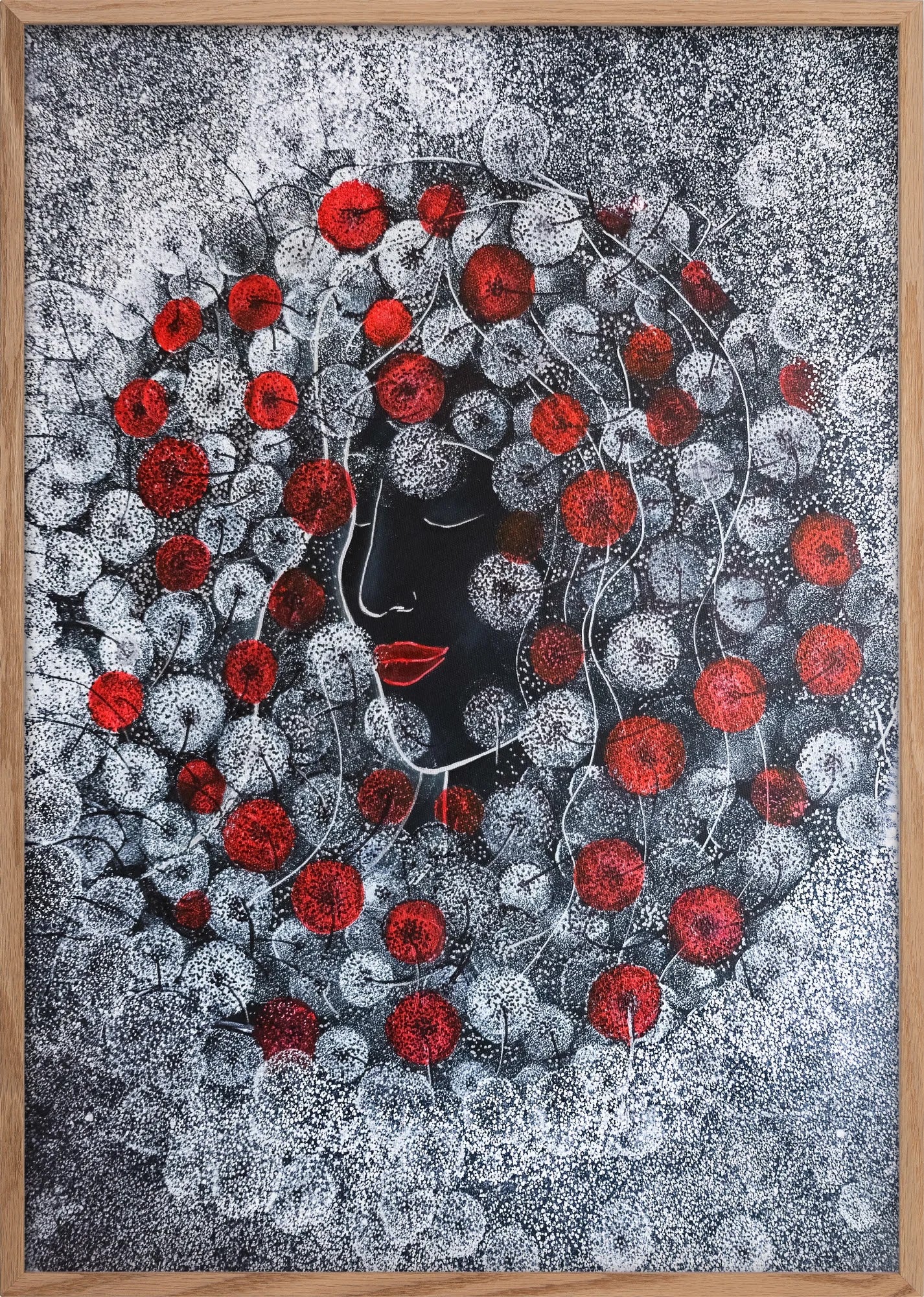 Crimson Reverie by Dragica Buco — natural oak framed art print