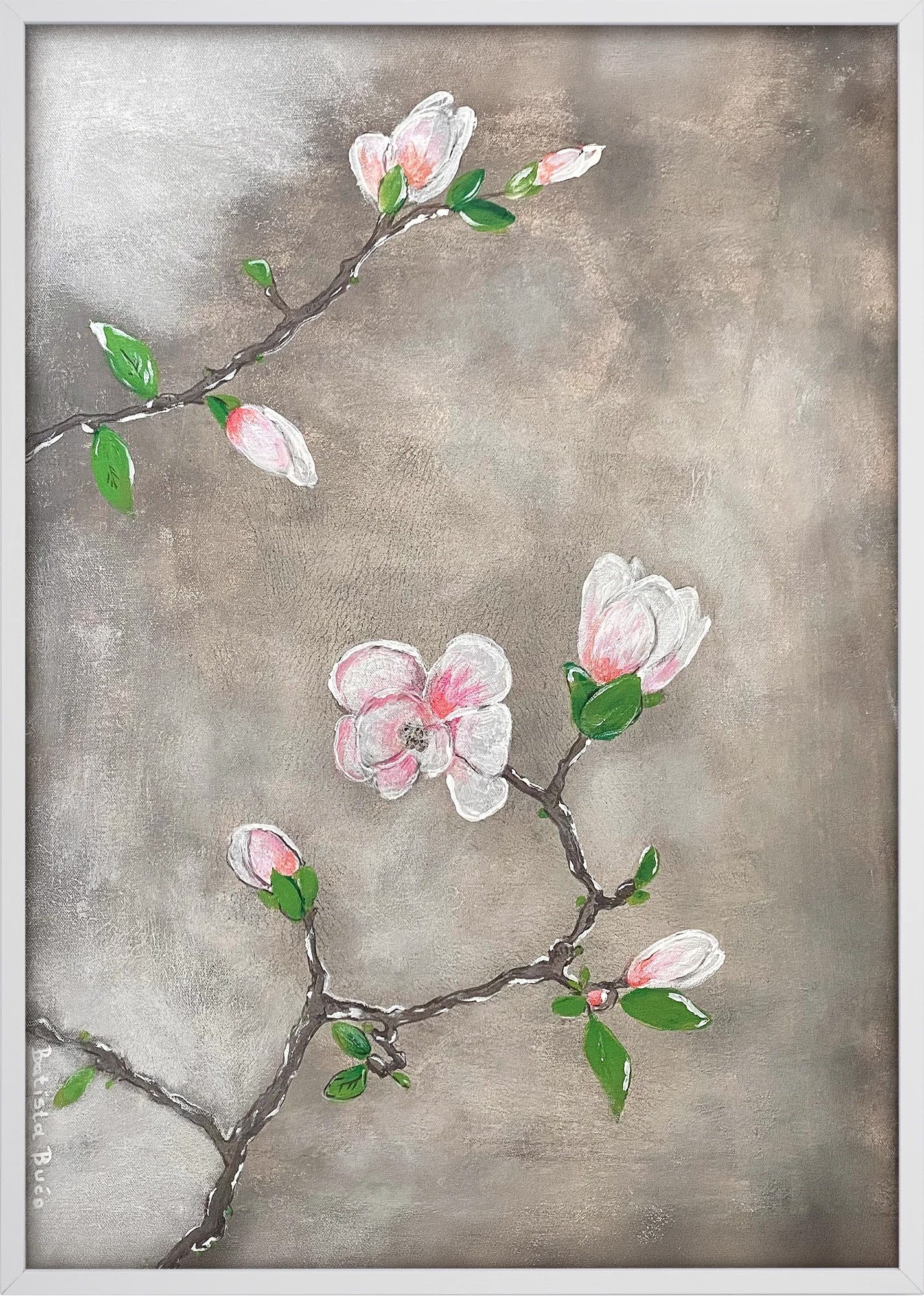 Magnolia Branch by Dragica Buco — white framed art print