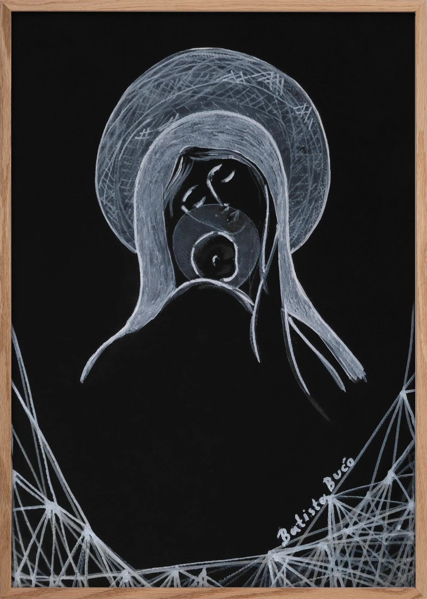 Madonna in Silver Line by Dragica Buco — natural oak framed art print
