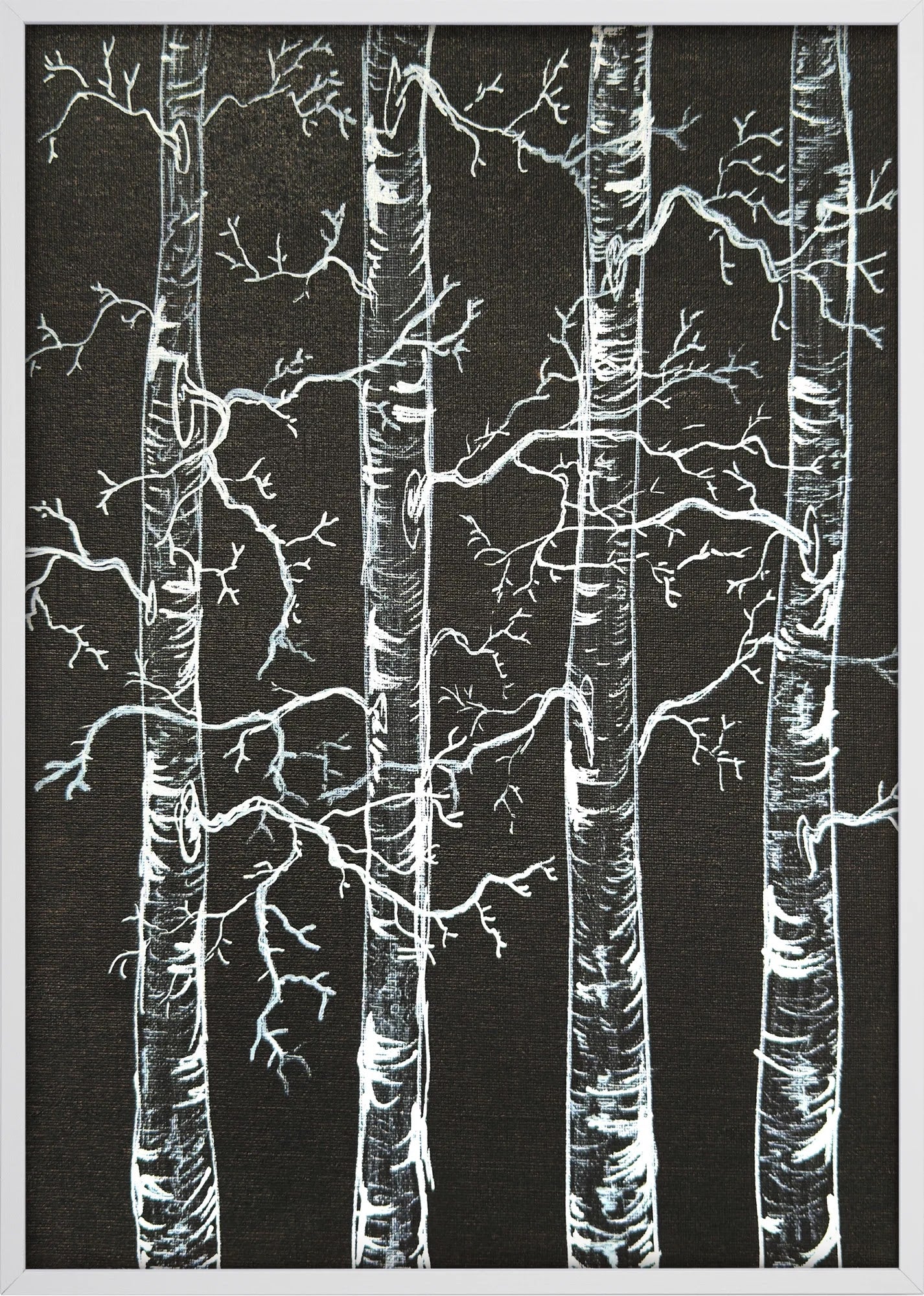 Birches at Midnight by Dragica Buco — white framed art print