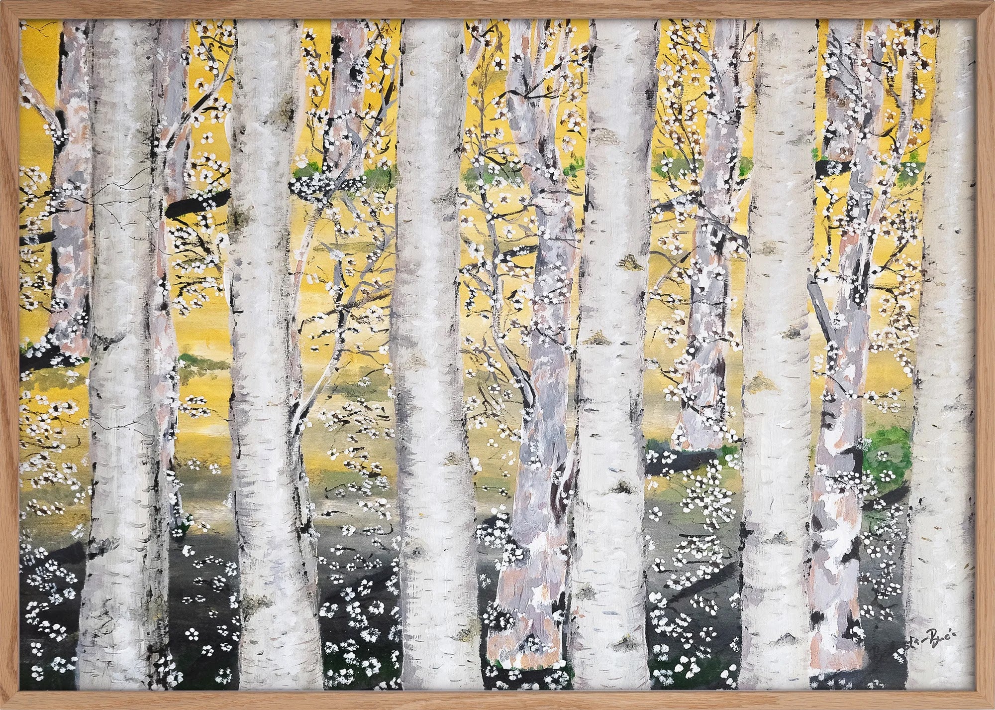 Golden Birch Grove by Dragica Buco — natural oak framed art print