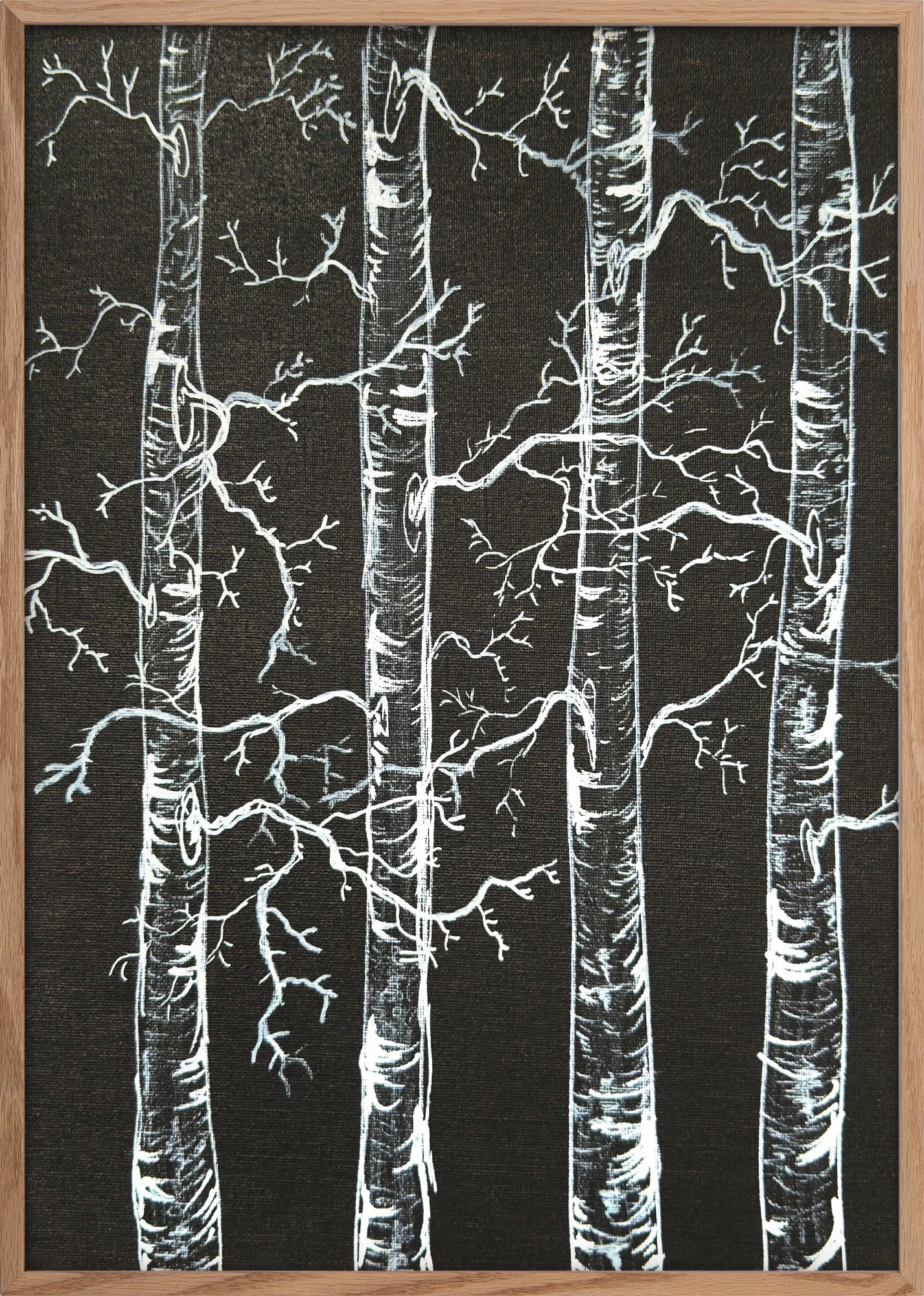 Birches at Midnight by Dragica Buco — oak framed art print